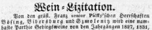 17. 5. 1836 - Preßburger Zeitung.Wein LIzitation - náhľadovka